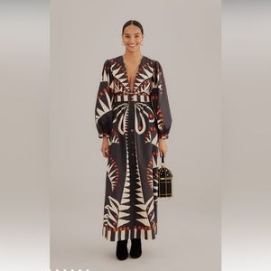 New Never Worn Farm Rio Black Coconut Grove Puff Sleeve Maxi Dress size Medium